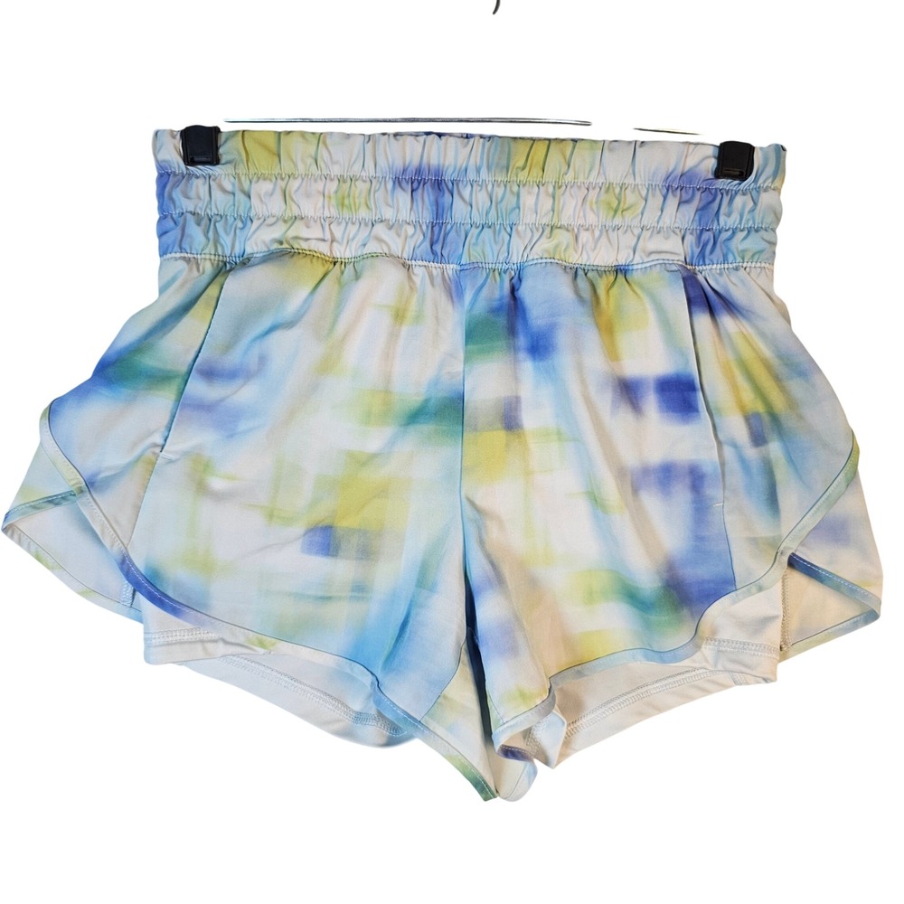 Avia Womens XS Blue Green Watercolor Abstract Smocked Waist Tulip Running Shorts